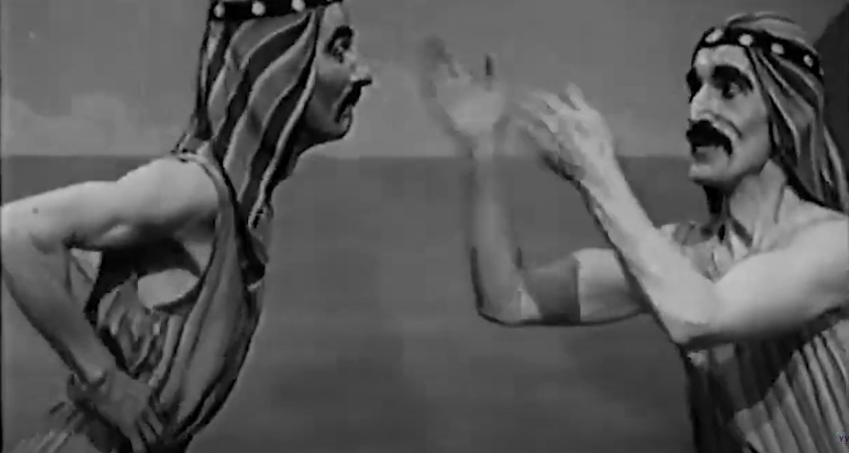 A black-and-white theatrical scene used as a visual study for the films floor